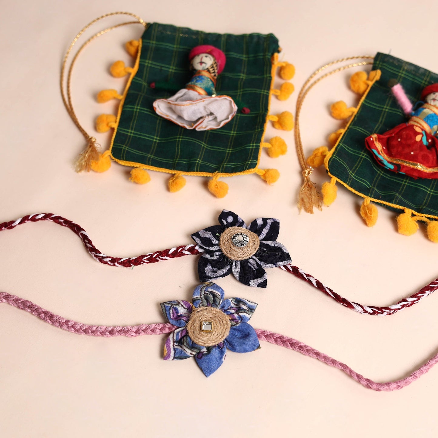 Handmade Fabric Flower Rakhi (Set of 2)