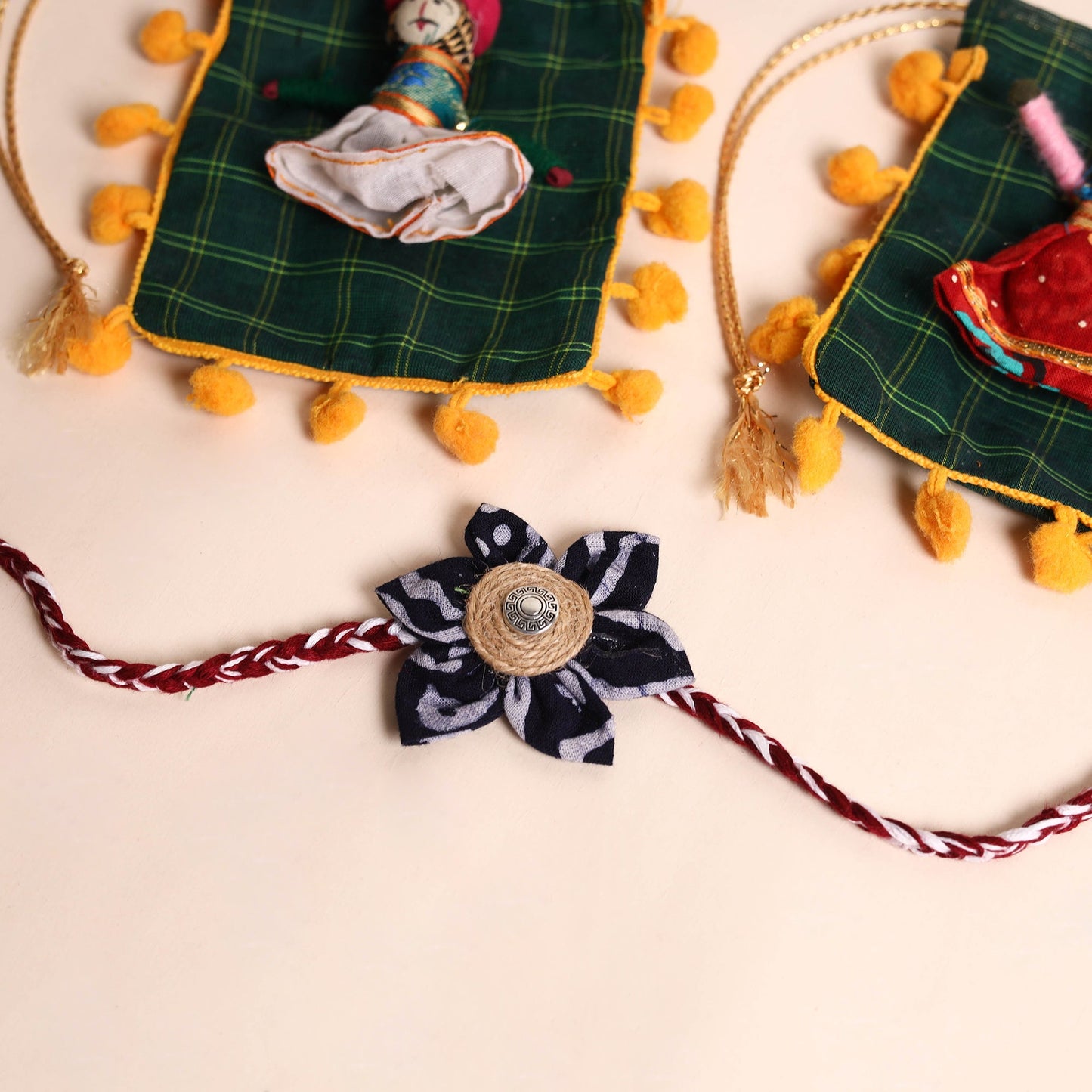 Handmade Fabric Flower Rakhi (Set of 2)