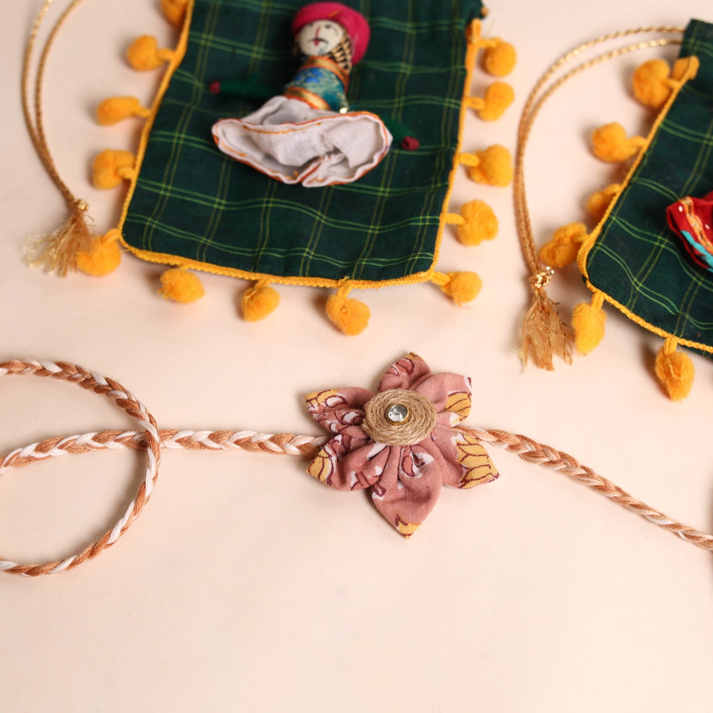 Handmade Fabric Flower Rakhi (Set of 2)