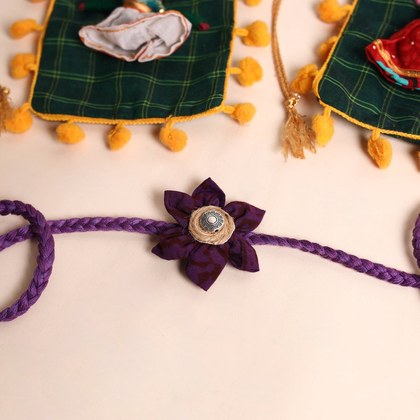 Handmade Fabric Flower Rakhi (Set of 2)