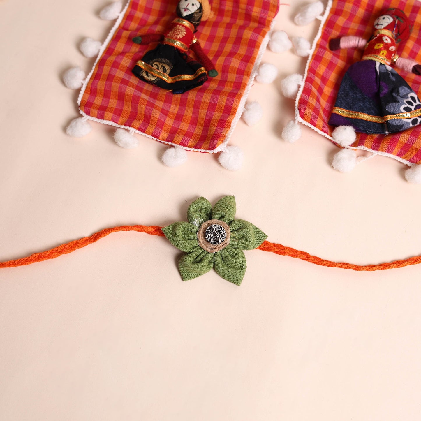 Handmade Fabric Flower Rakhi (Set of 2)