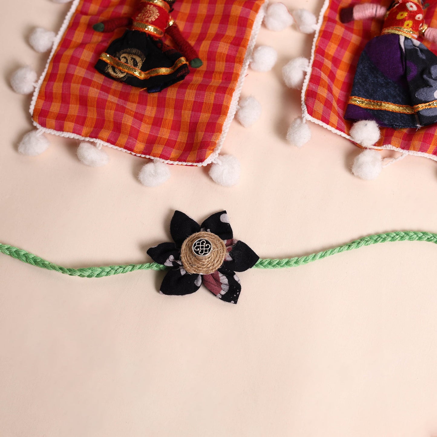 Handmade Fabric Flower Rakhi (Set of 2)