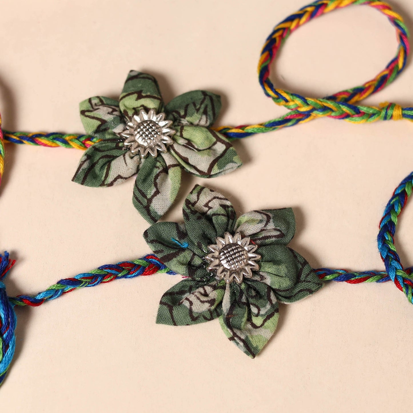 Handmade Fabric Flower Rakhi (Set of 2)
