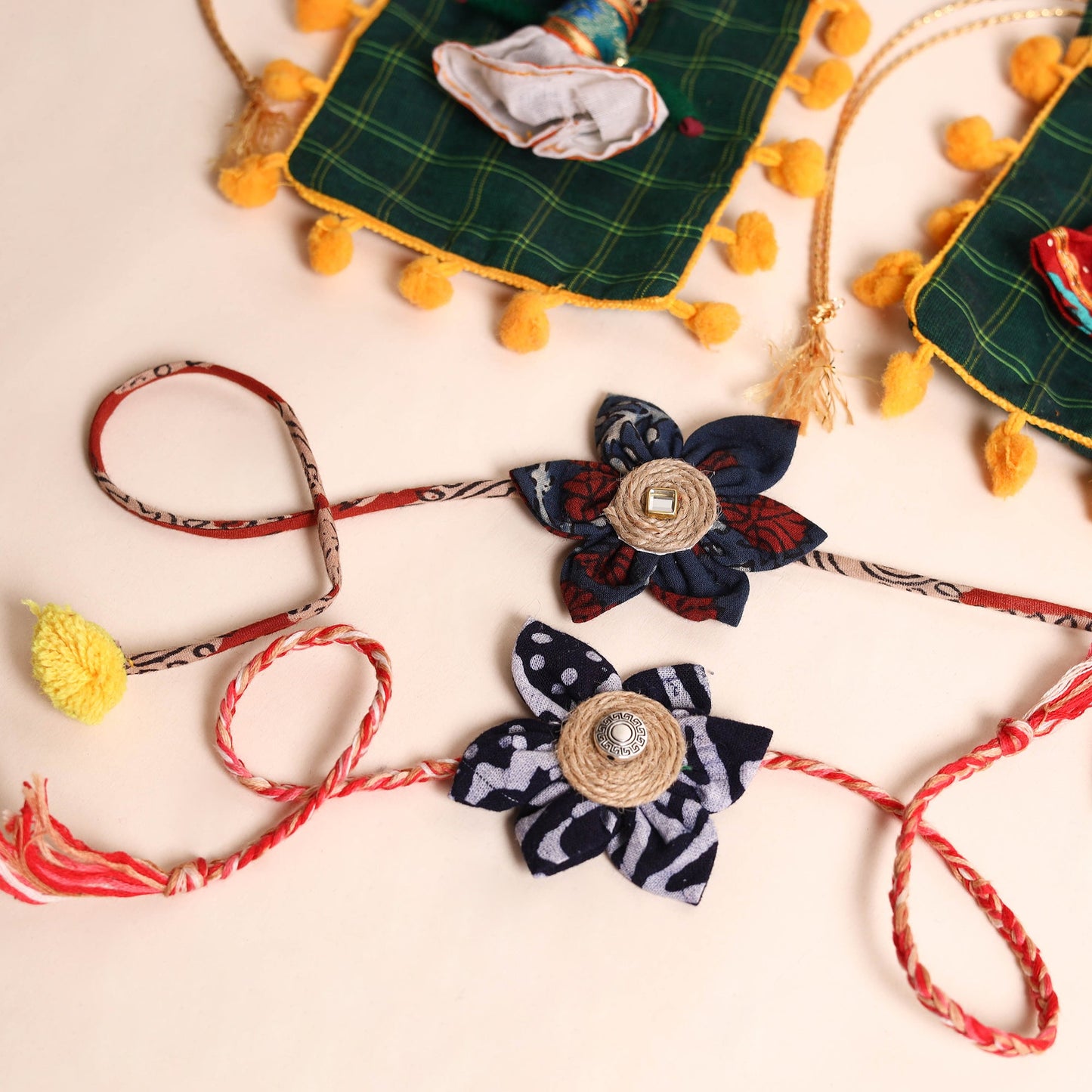 Handmade Fabric Flower Rakhi (Set of 2)