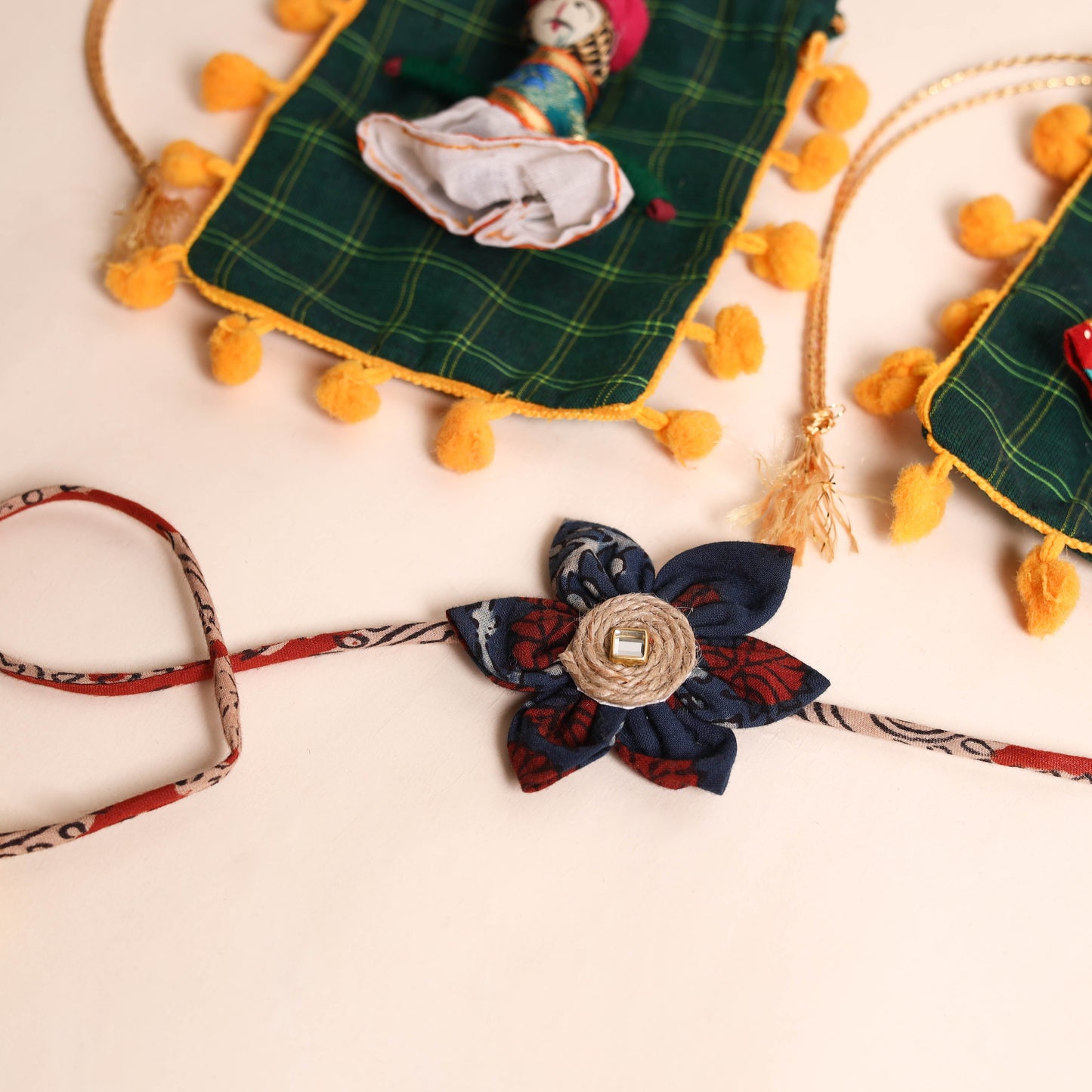 Handmade Fabric Flower Rakhi (Set of 2)