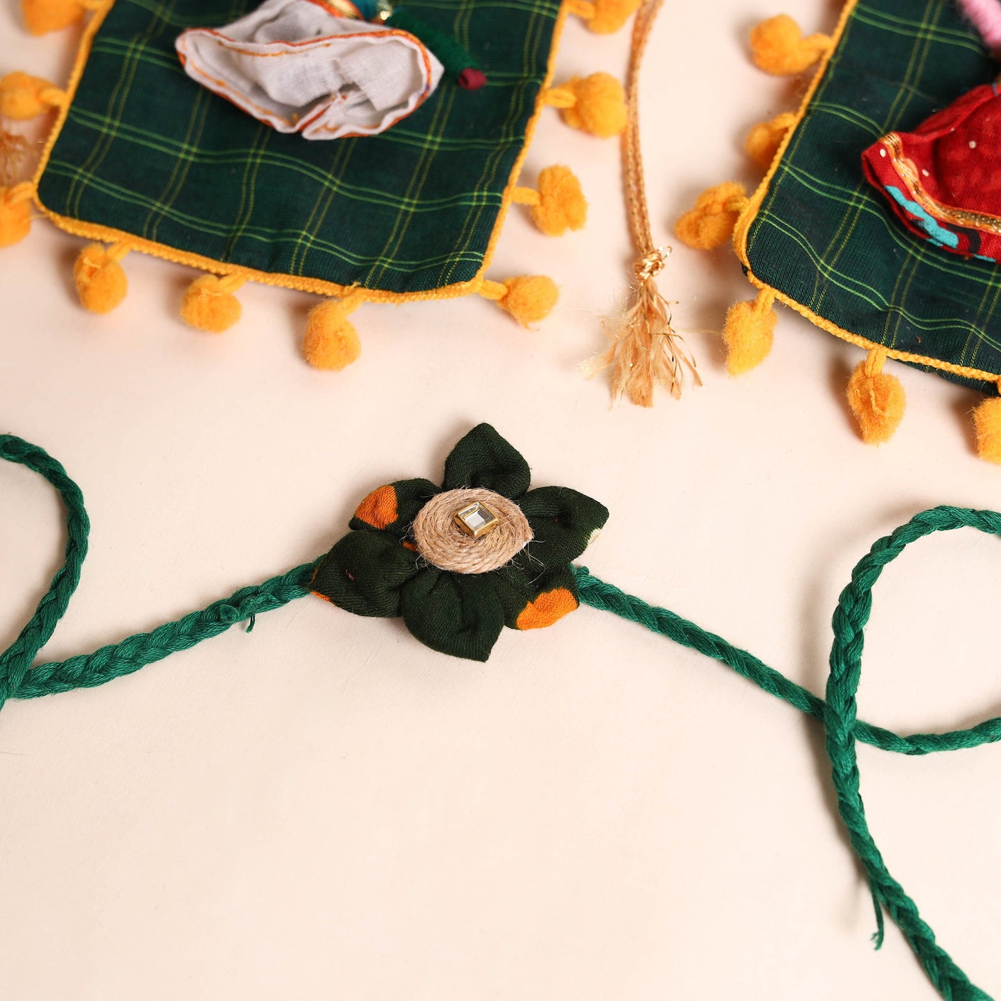 Handmade Fabric Flower Rakhi (Set of 2)