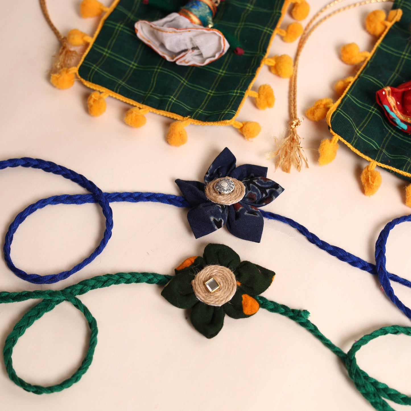 Handmade Fabric Flower Rakhi (Set of 2)