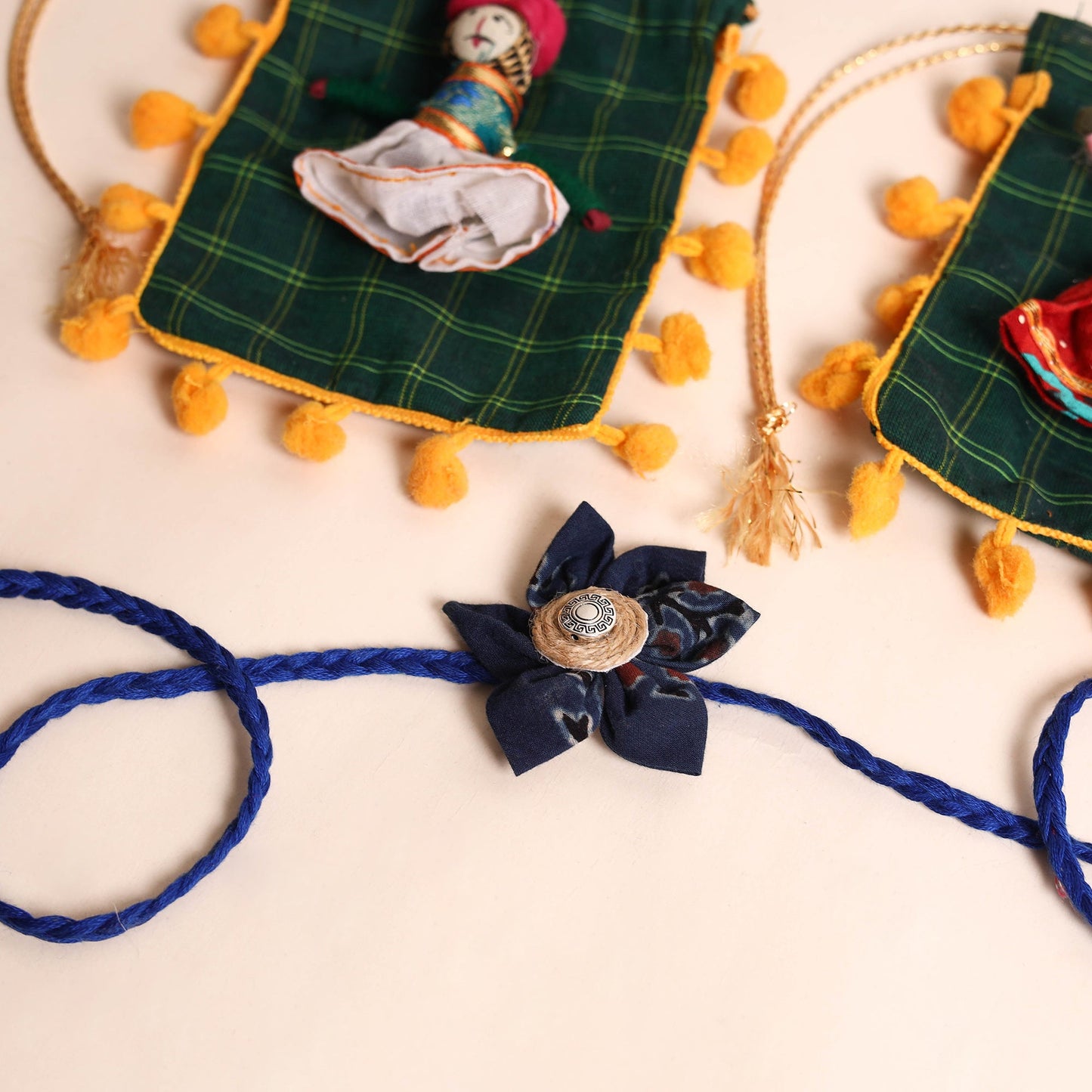 Handmade Fabric Flower Rakhi (Set of 2)