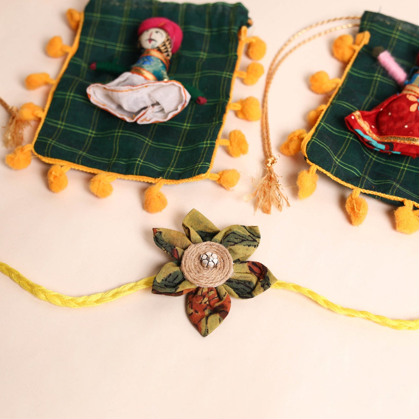 Handmade Fabric Flower Rakhi (Set of 2)