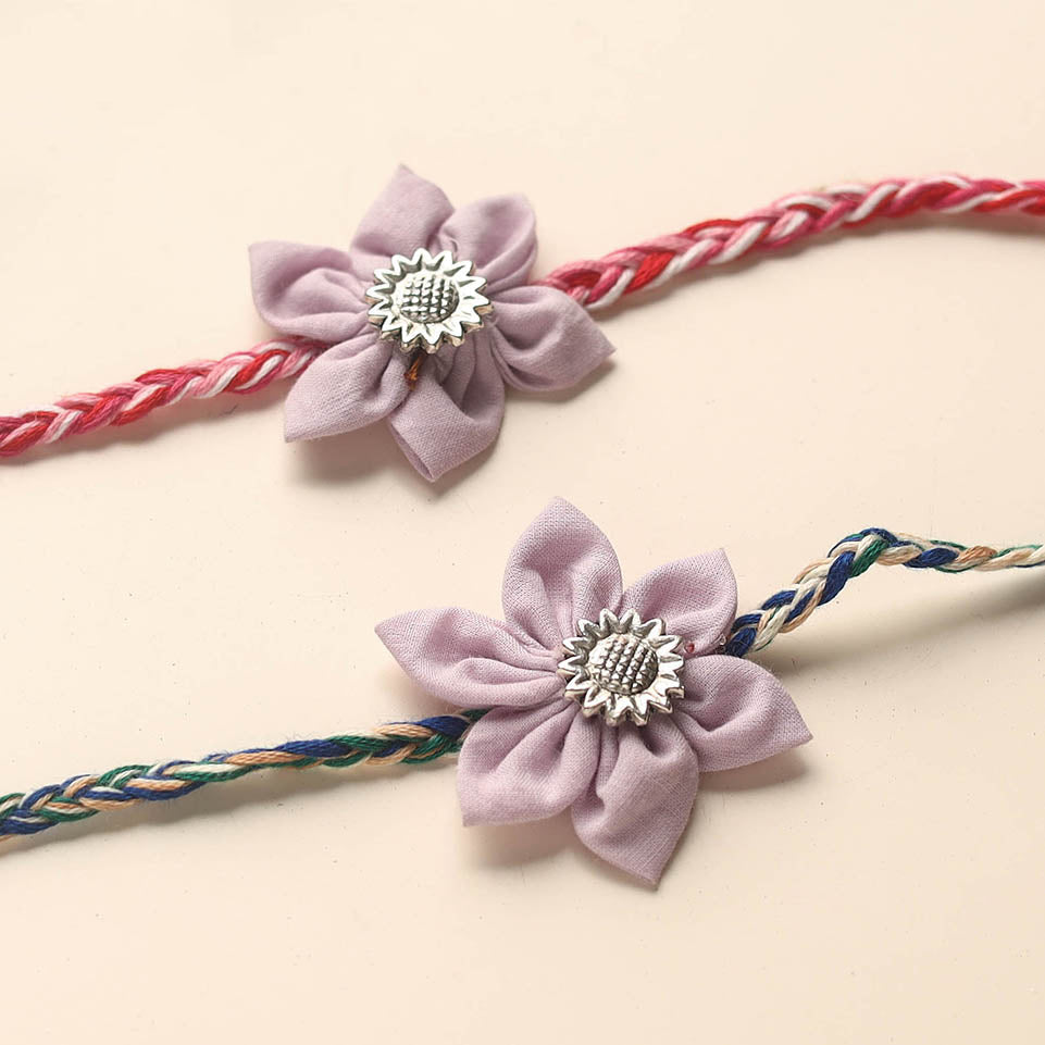 Handmade Fabric Flower Rakhi (Set of 2)