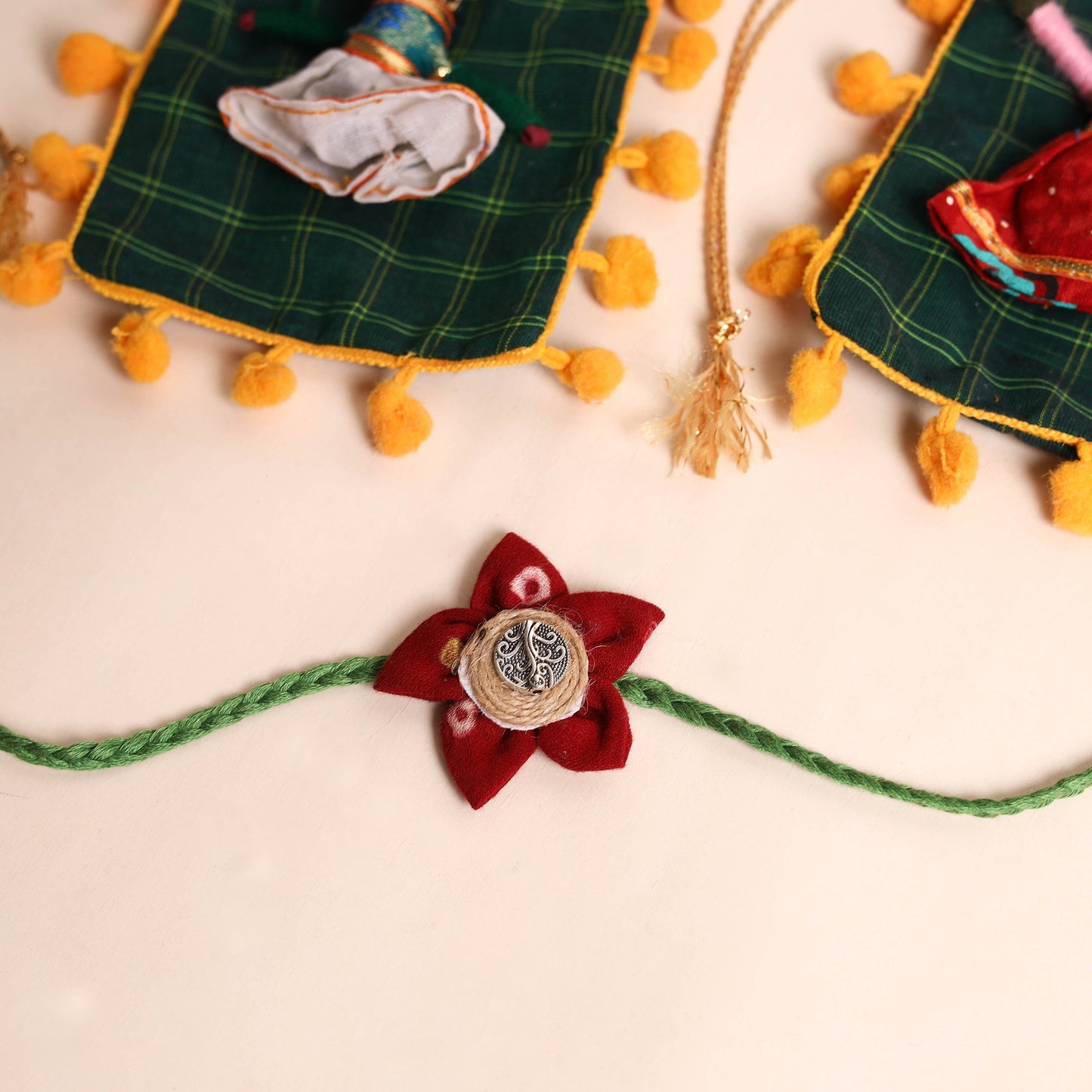 Handmade Fabric Flower Rakhi (Set of 2)