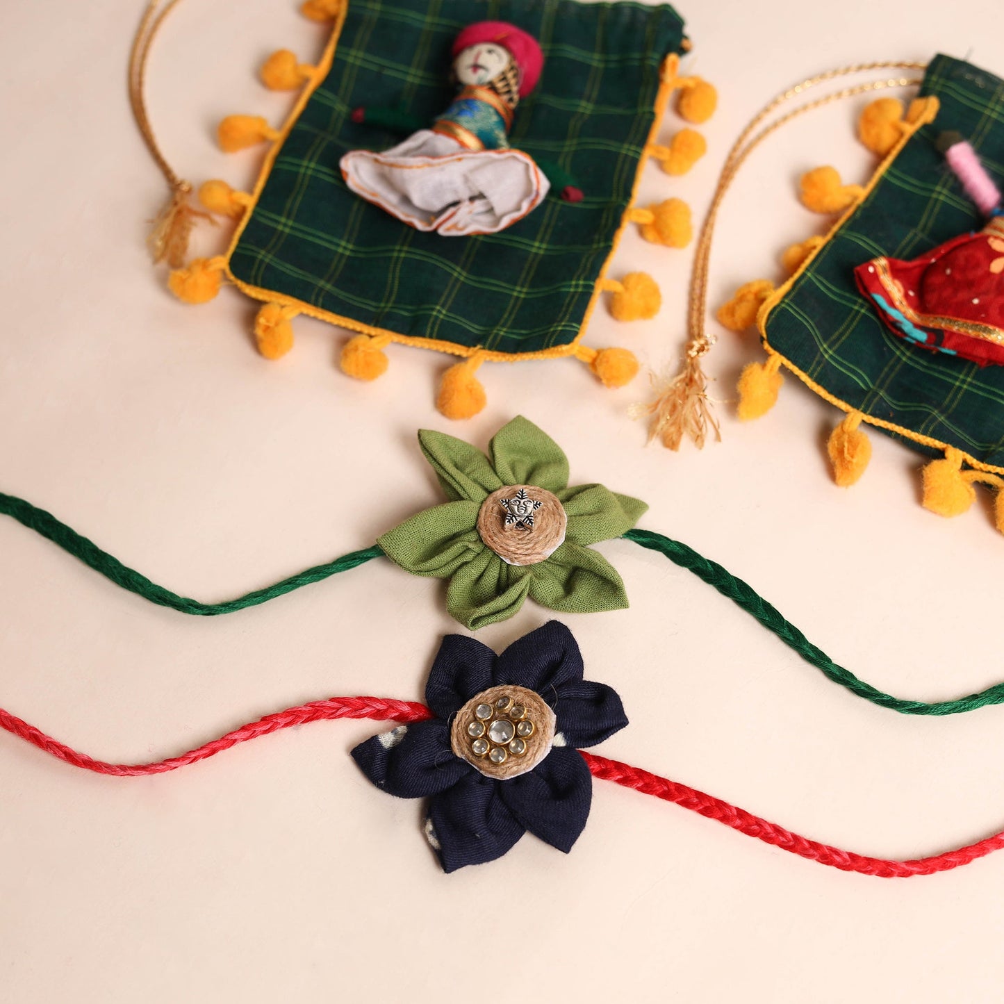 Handmade Fabric Flower Rakhi (Set of 2)