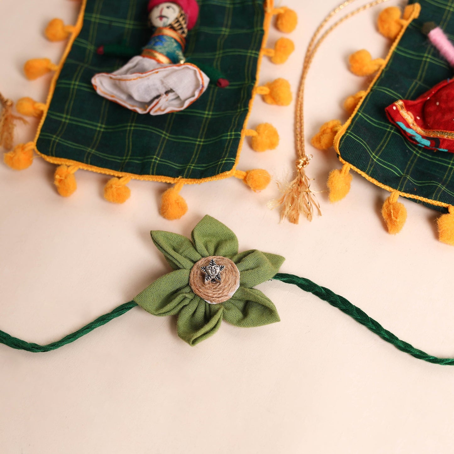 Handmade Fabric Flower Rakhi (Set of 2)