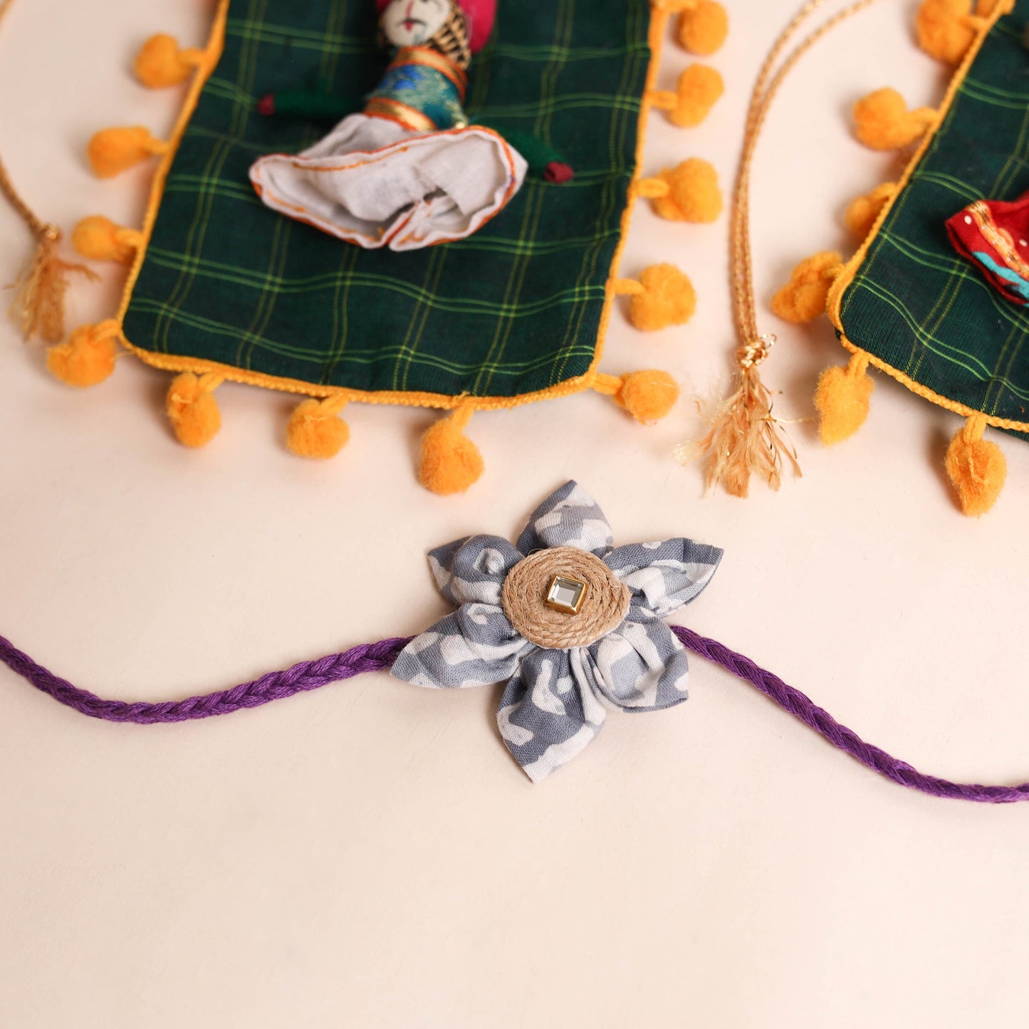 Handmade Fabric Flower Rakhi (Set of 2)