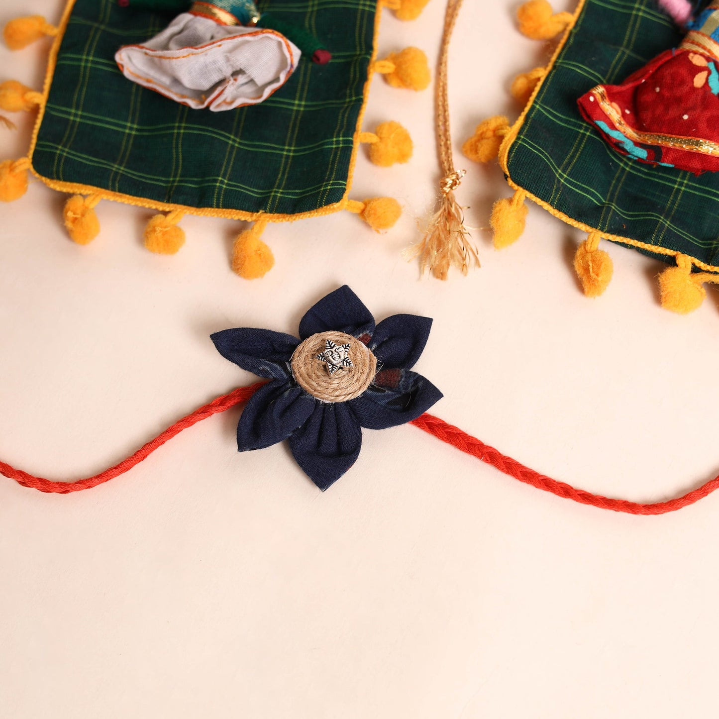 Handmade Fabric Flower Rakhi (Set of 2)