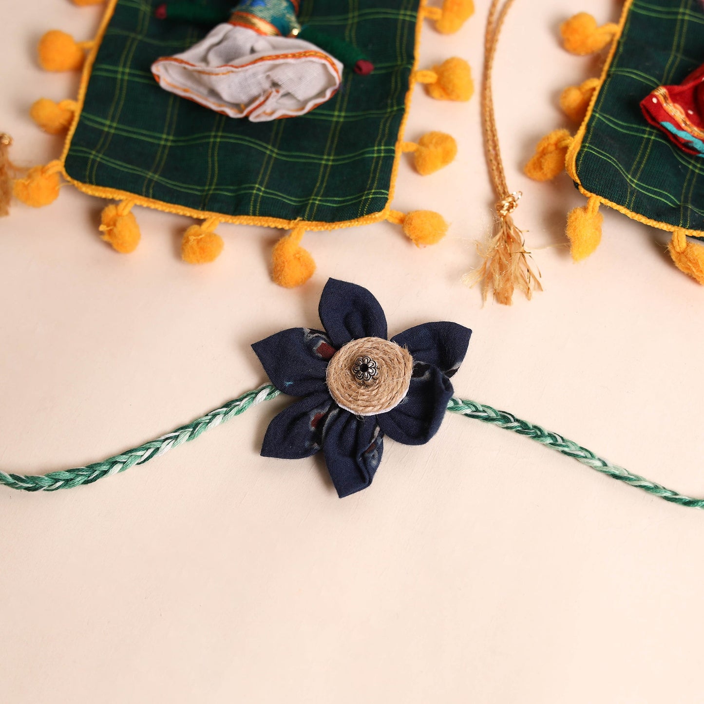 Handmade Fabric Flower Rakhi (Set of 2)