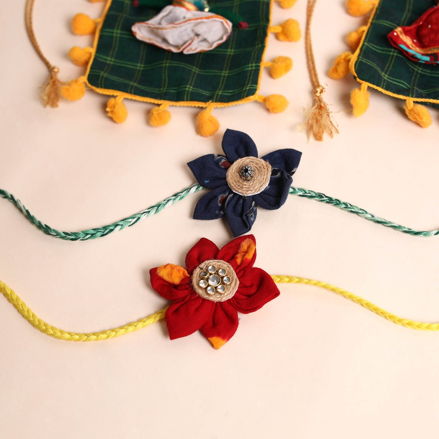 Handmade Fabric Flower Rakhi (Set of 2)