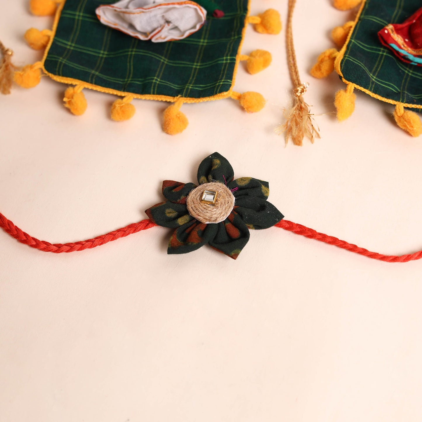 Handmade Fabric Flower Rakhi (Set of 2)