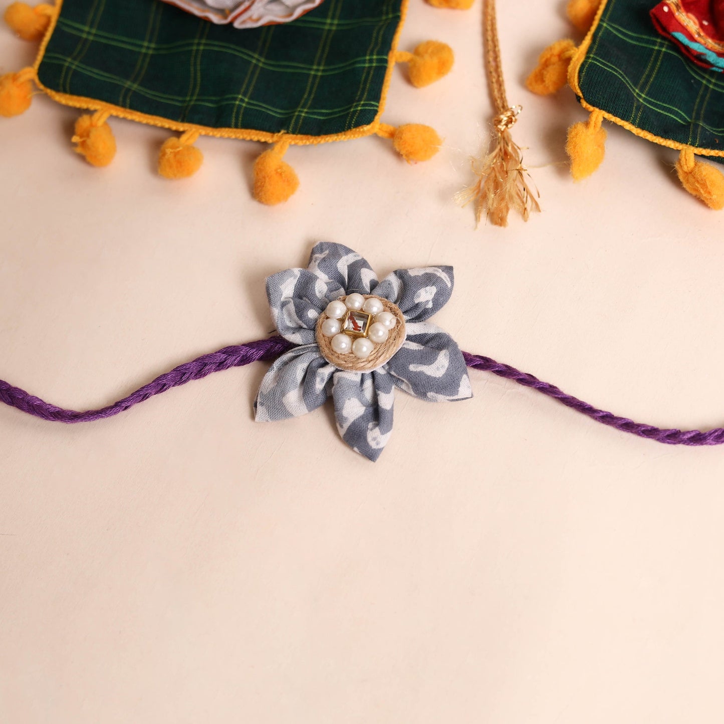 Handmade Fabric Flower Rakhi (Set of 2)