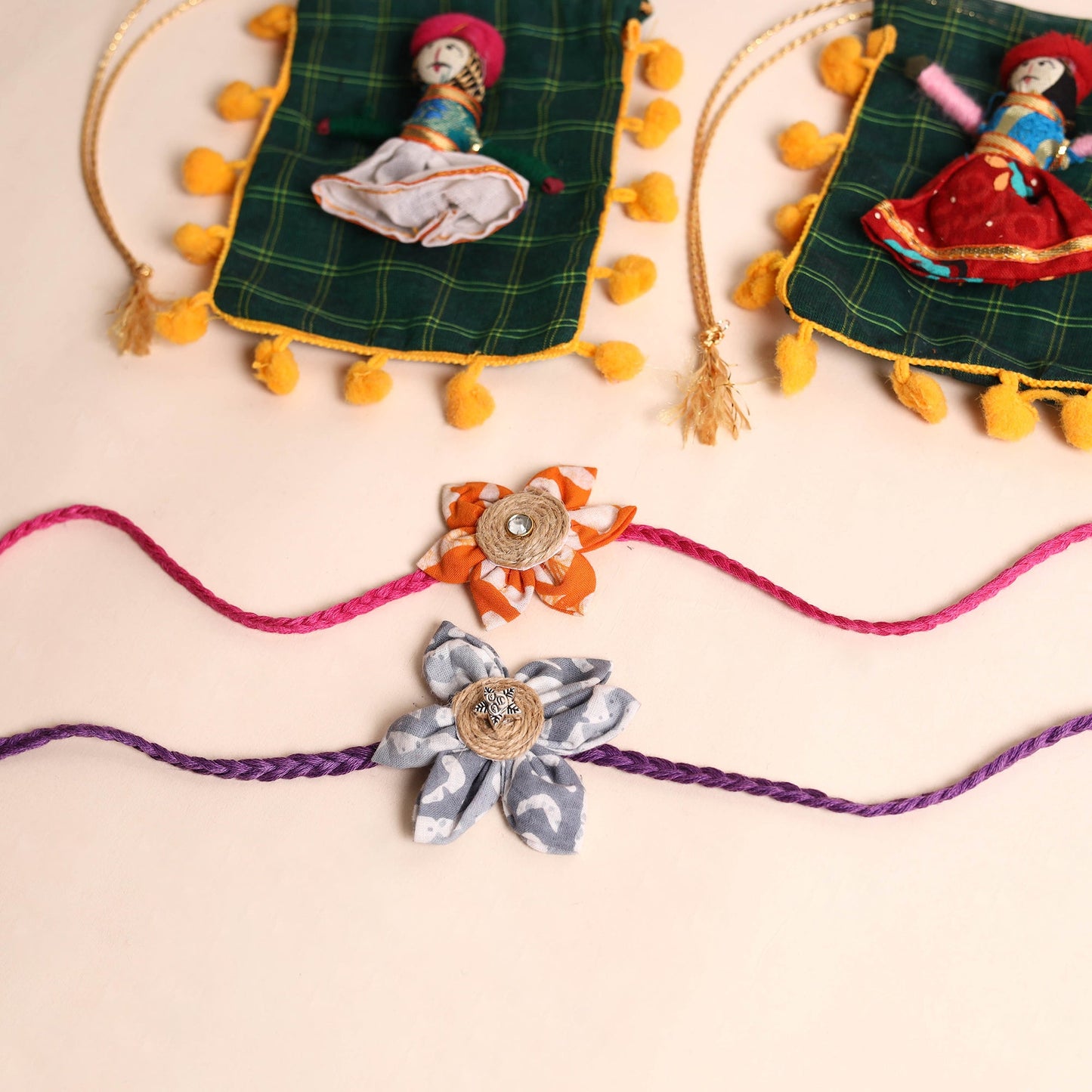 Handmade Fabric Flower Rakhi (Set of 2)