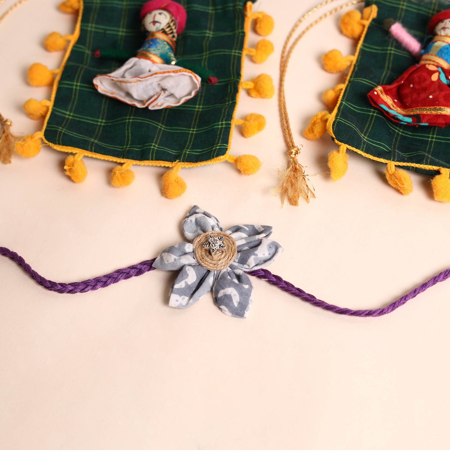 Handmade Fabric Flower Rakhi (Set of 2)