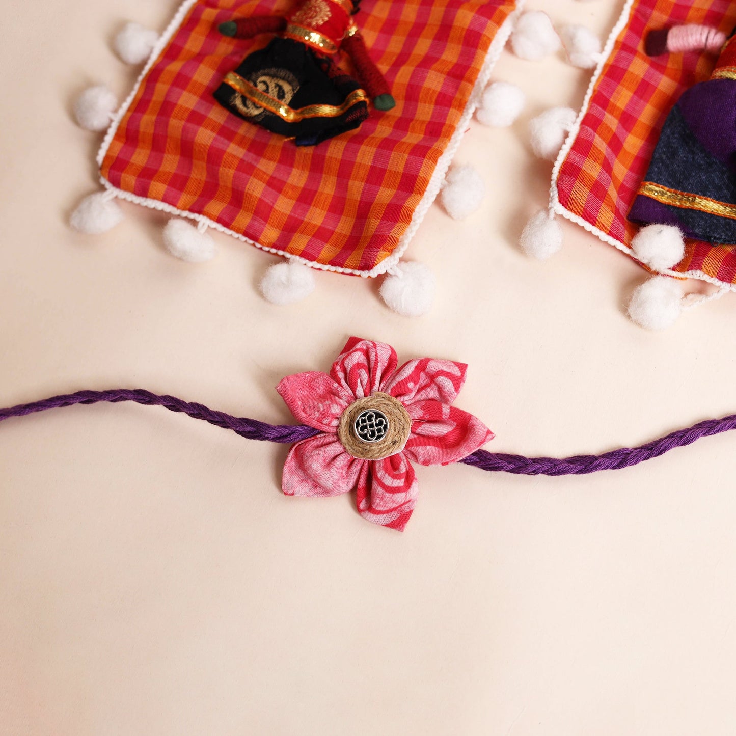 Handmade Fabric Flower Rakhi (Set of 2)