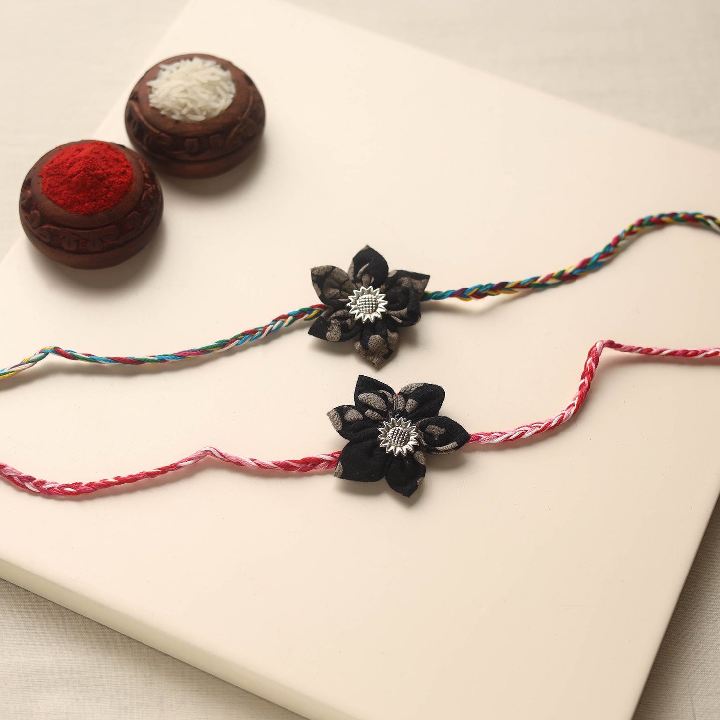 Handmade Fabric Flower Rakhi (Set of 2)