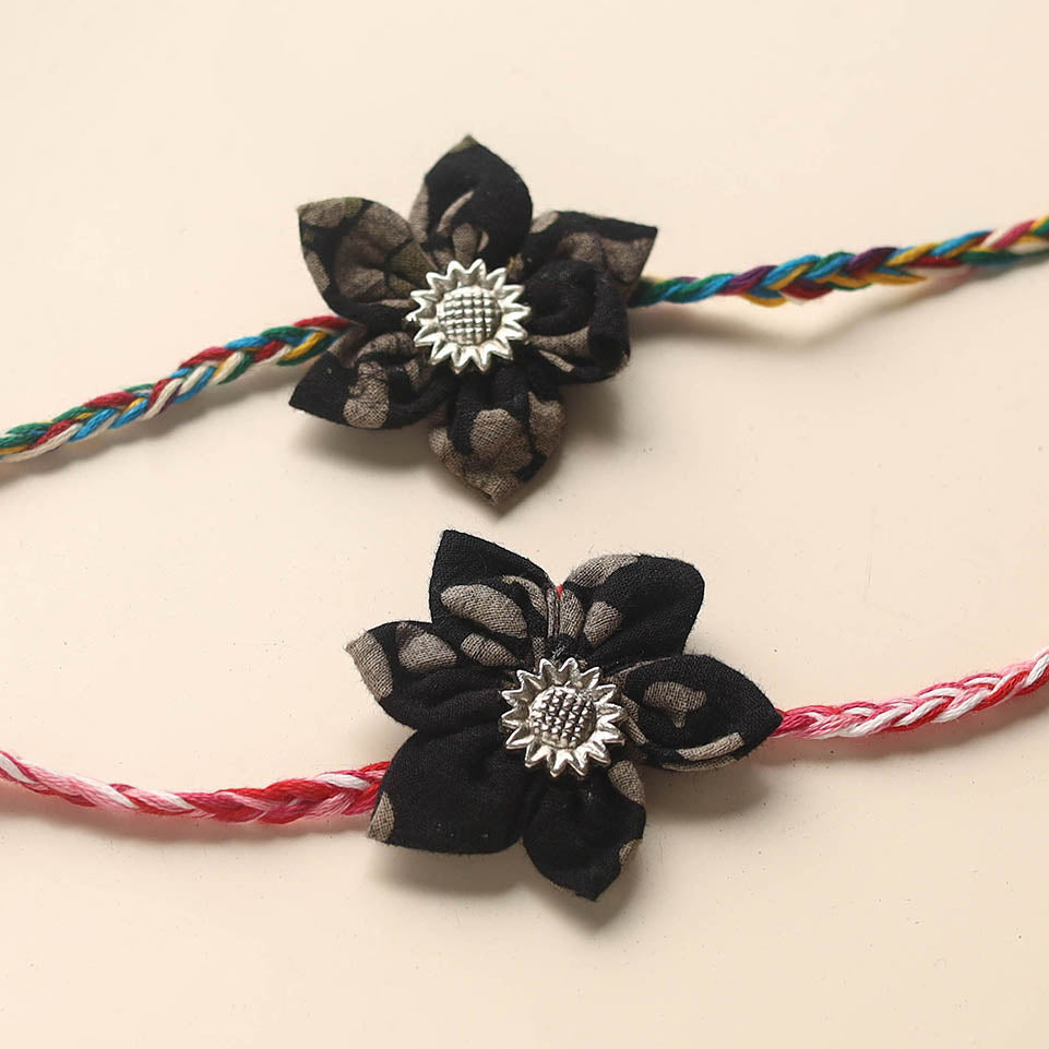 Handmade Fabric Flower Rakhi (Set of 2)