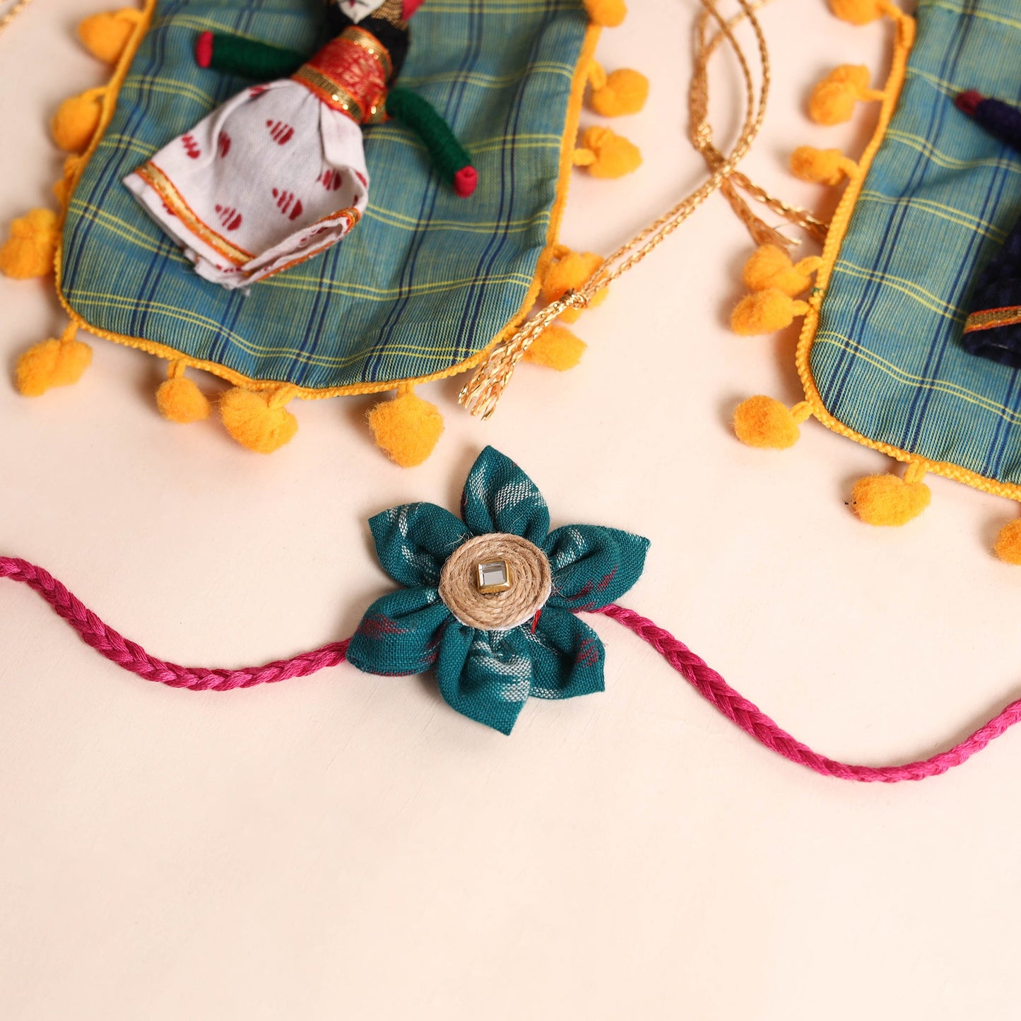 Handmade Fabric Flower Rakhi (Set of 2)