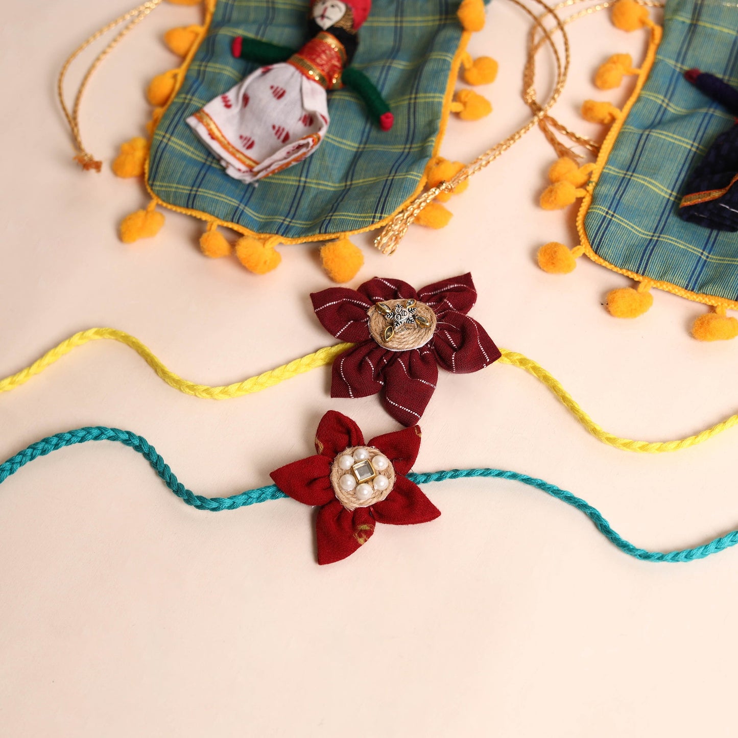 Handmade Fabric Flower Rakhi (Set of 2)