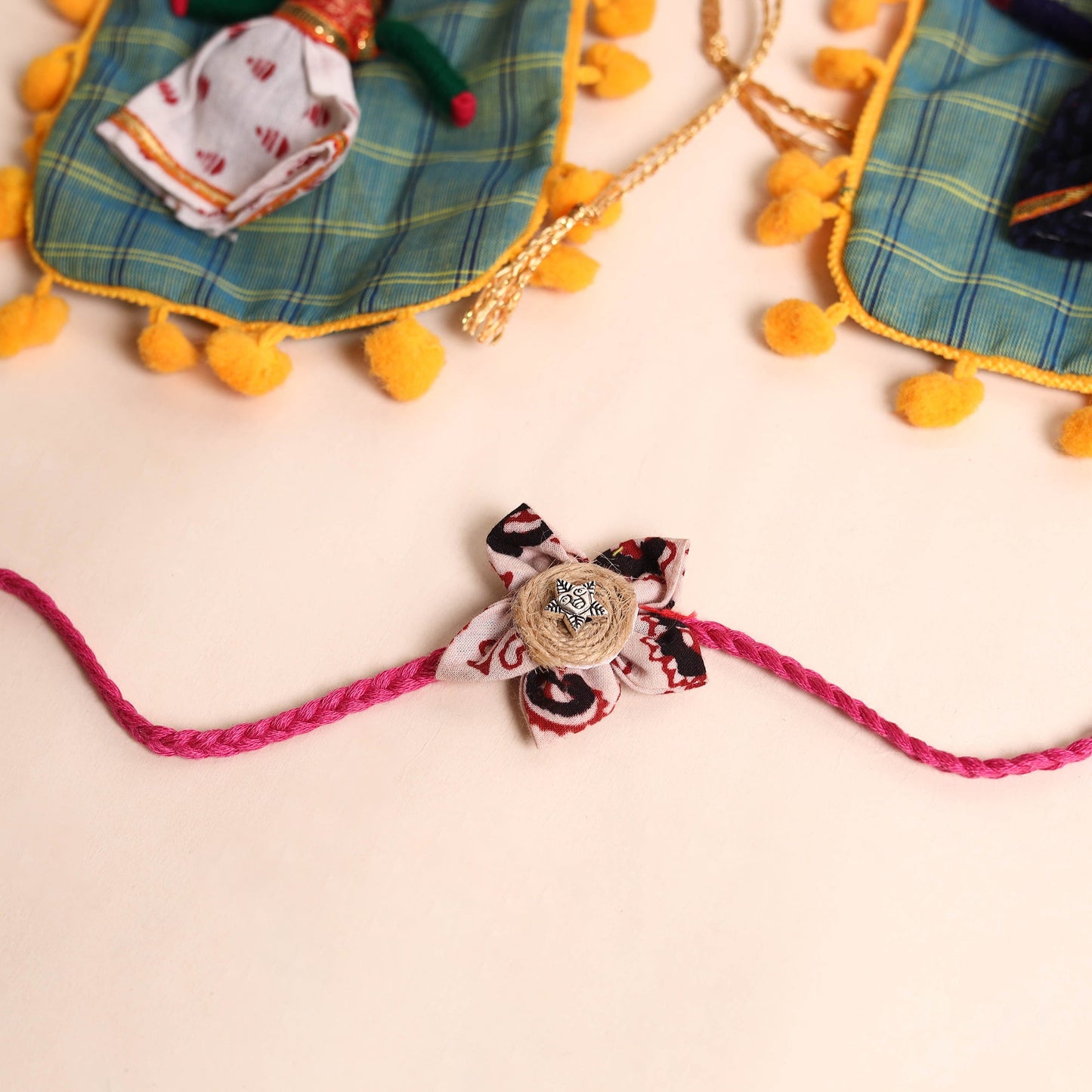 Handmade Fabric Flower Rakhi (Set of 2)