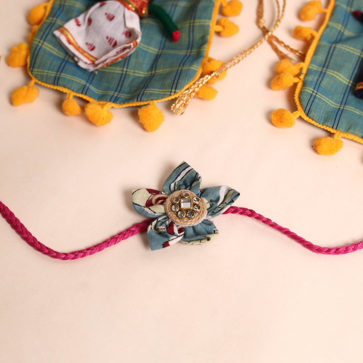 Handmade Fabric Flower Rakhi (Set of 2)