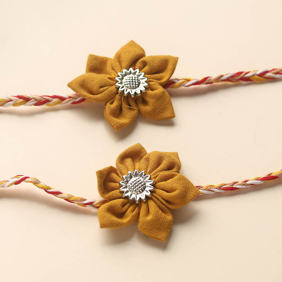 Handmade Fabric Flower Rakhi (Set of 2)