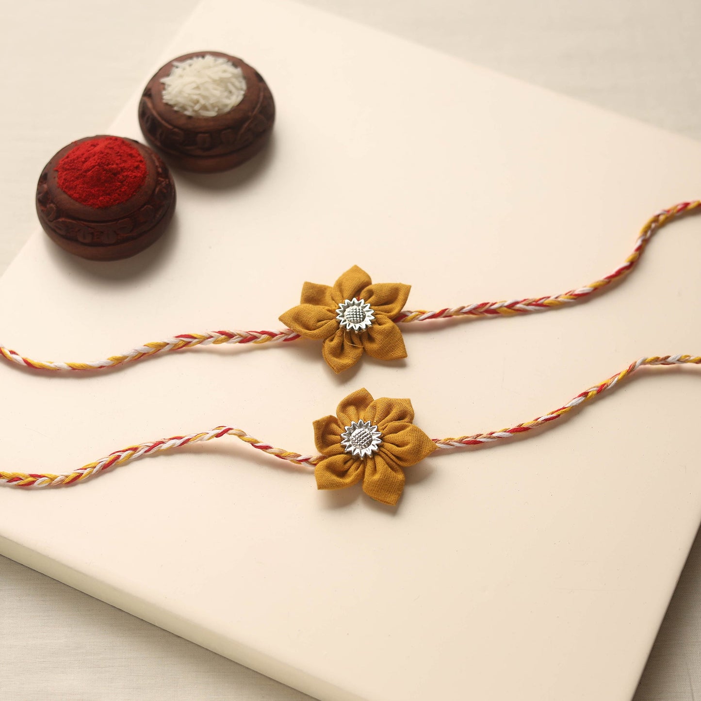 Handmade Fabric Flower Rakhi (Set of 2)