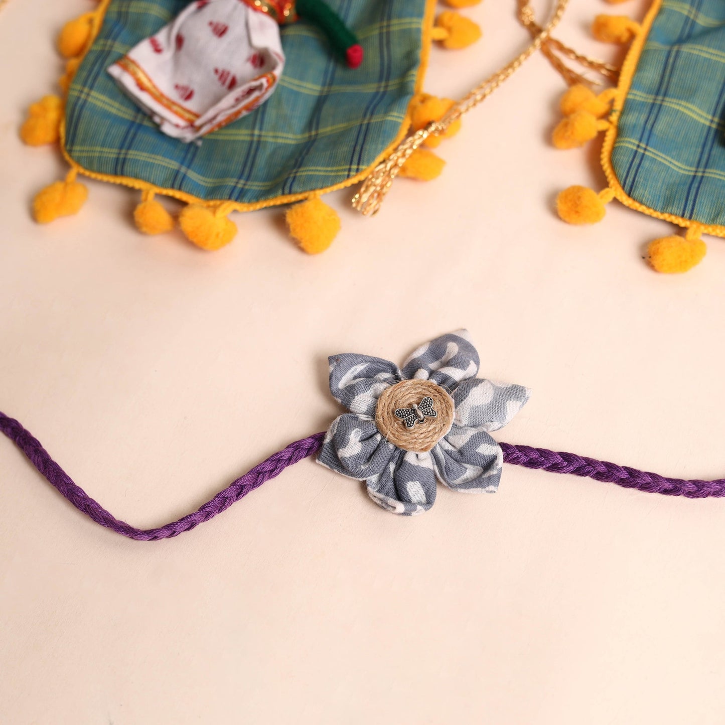 Handmade Fabric Flower Rakhi (Set of 2)
