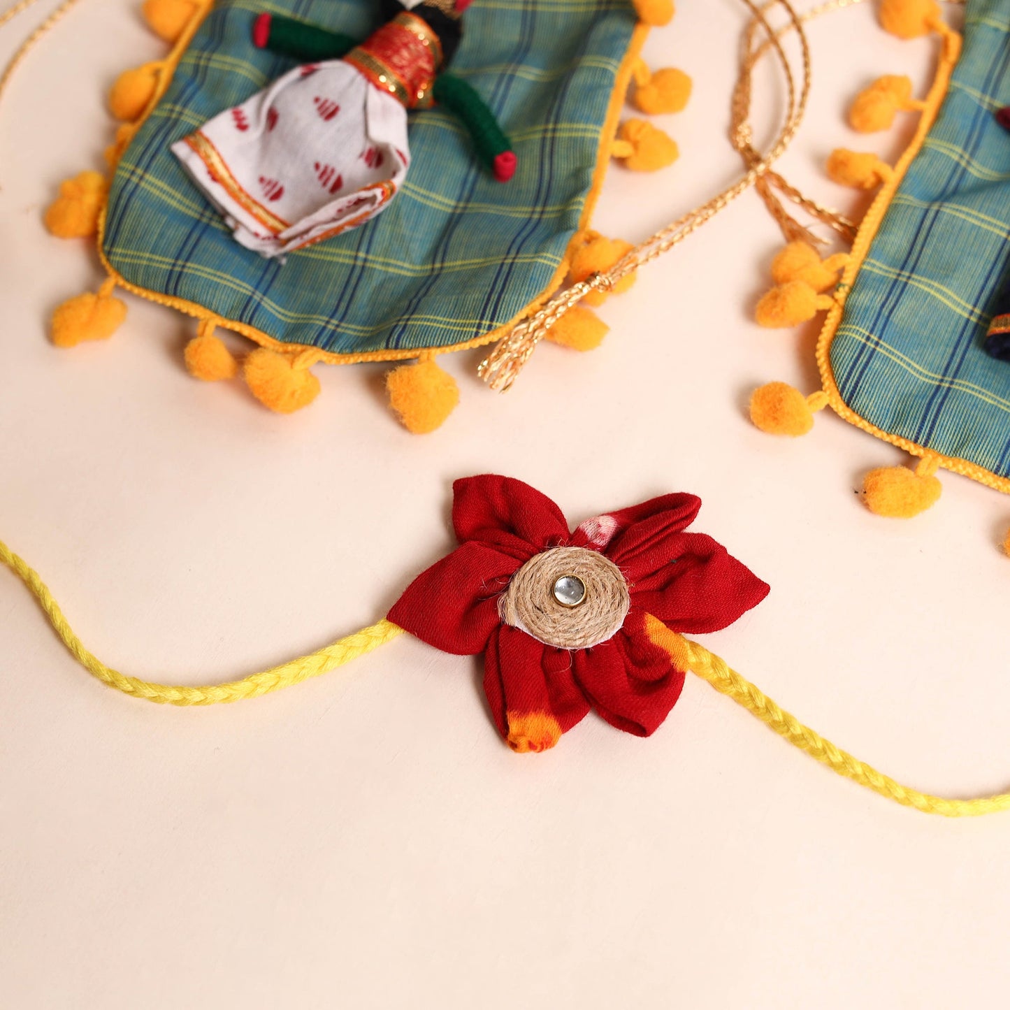 Handmade Fabric Flower Rakhi (Set of 2)