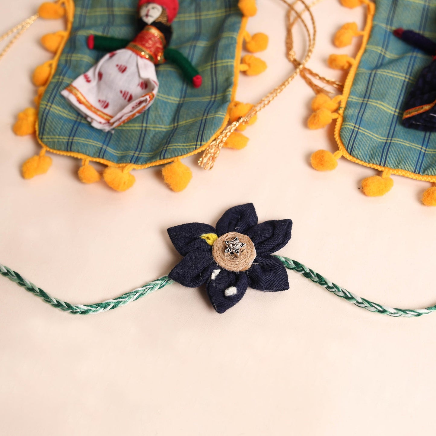 Handmade Fabric Flower Rakhi (Set of 2)