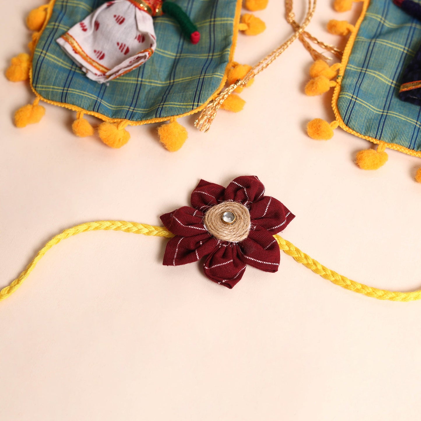 Handmade Fabric Flower Rakhi (Set of 2)