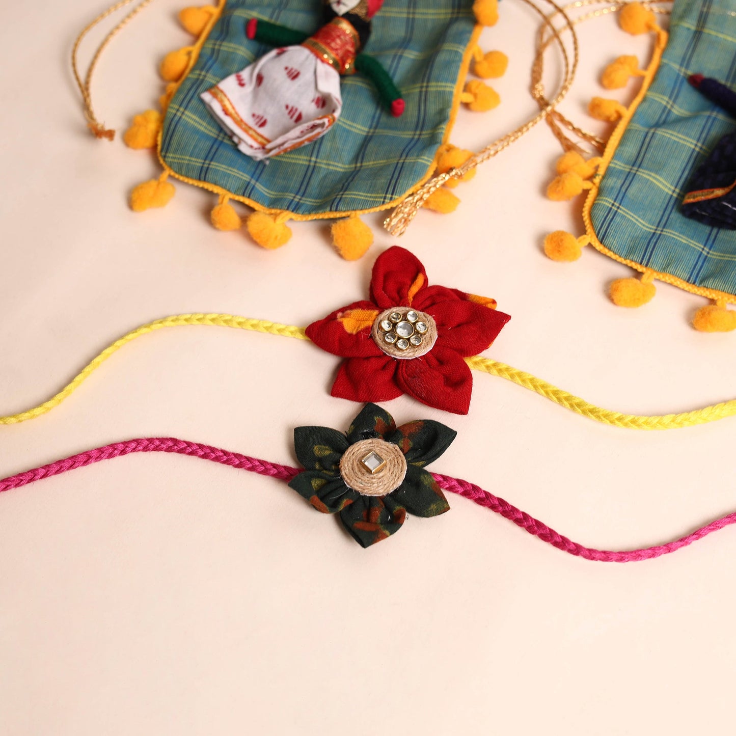 Handmade Fabric Flower Rakhi (Set of 2)