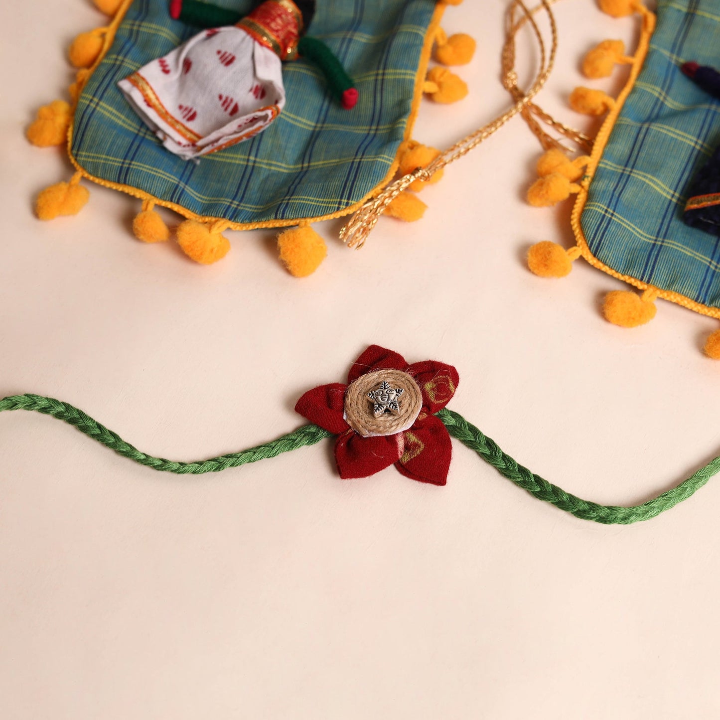 Handmade Fabric Flower Rakhi (Set of 2)