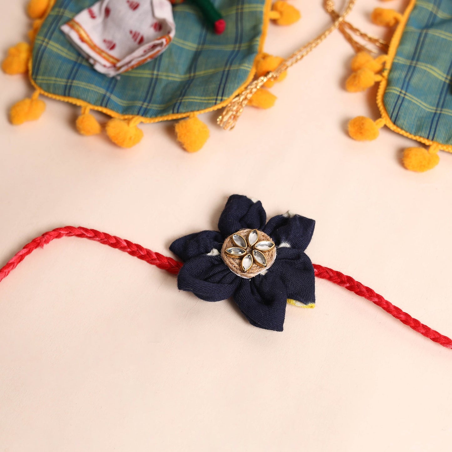 Handmade Fabric Flower Rakhi (Set of 2)