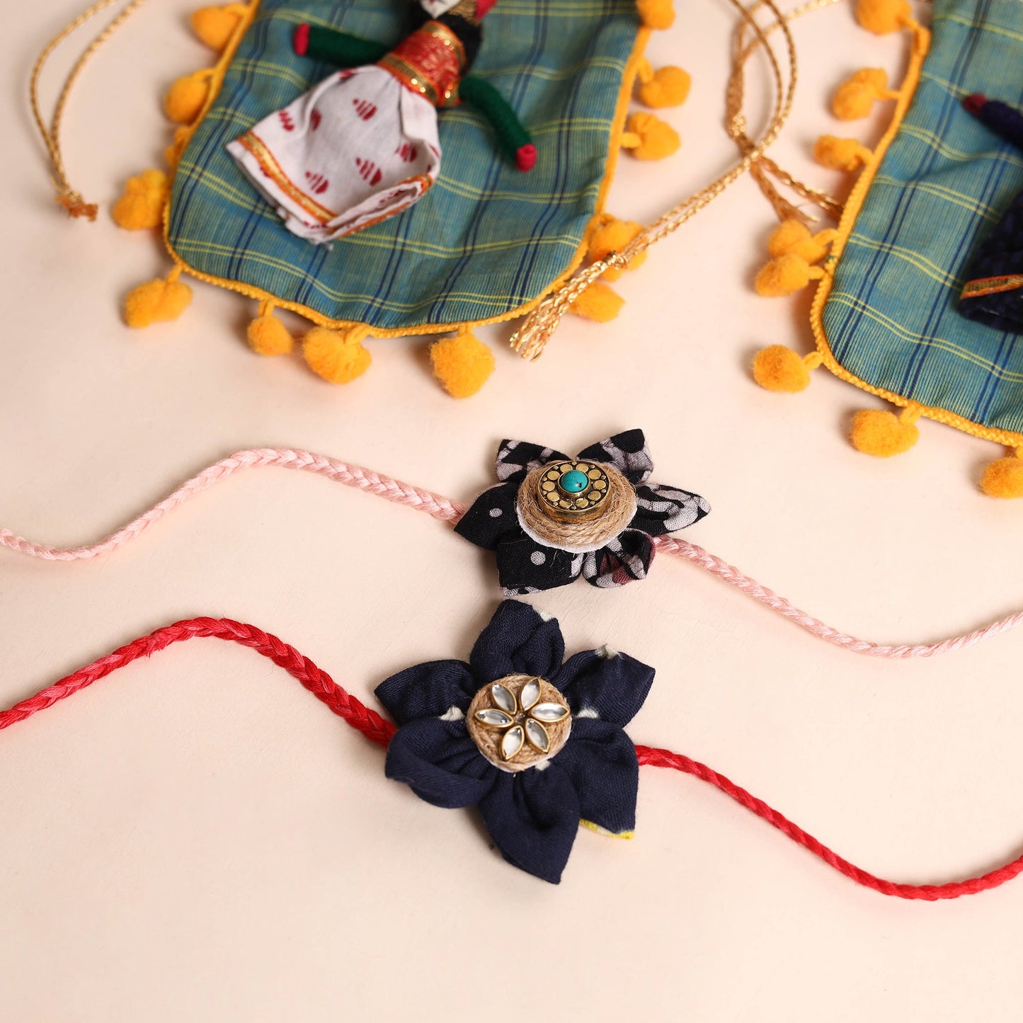 Handmade Fabric Flower Rakhi (Set of 2)