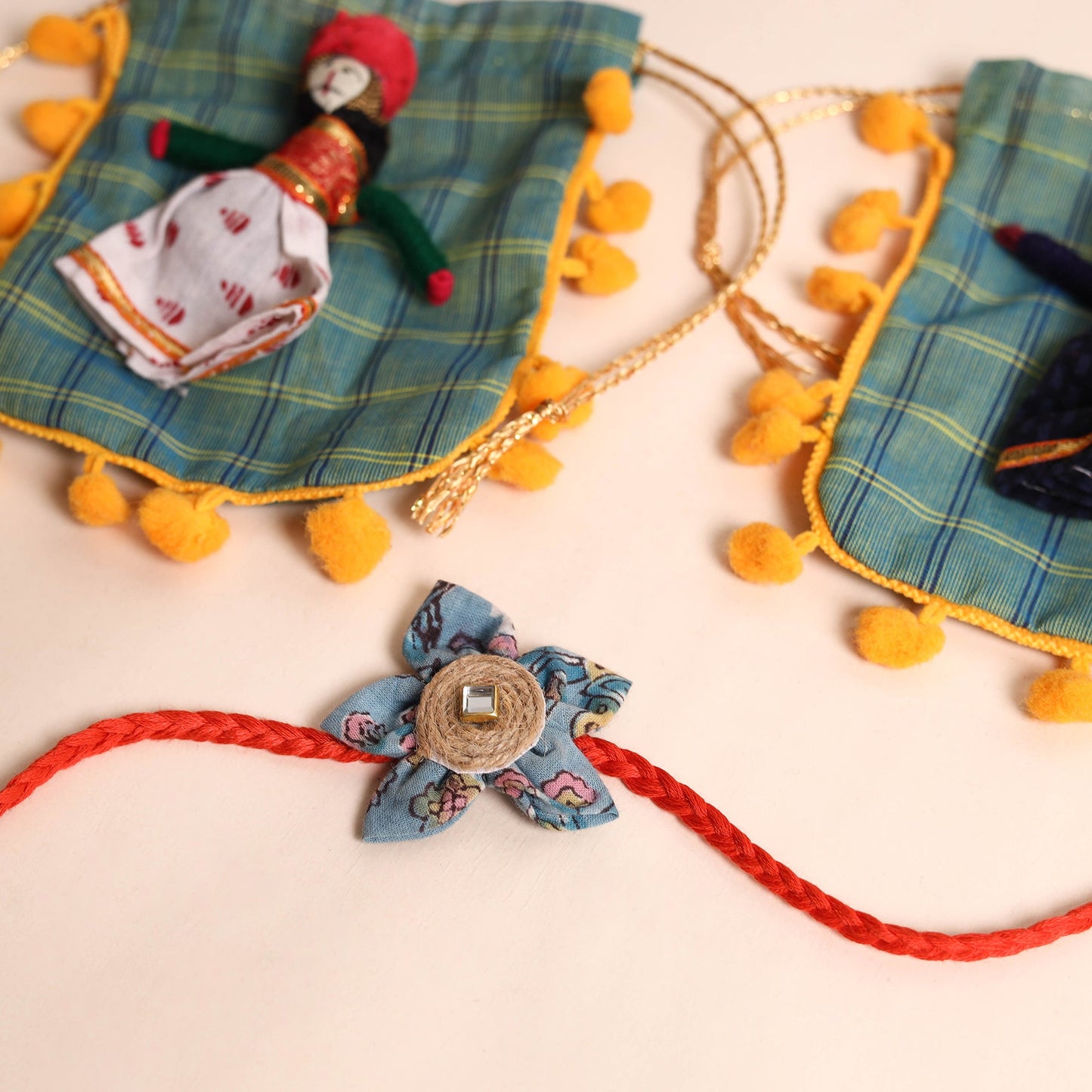 Handmade Fabric Flower Rakhi (Set of 2)