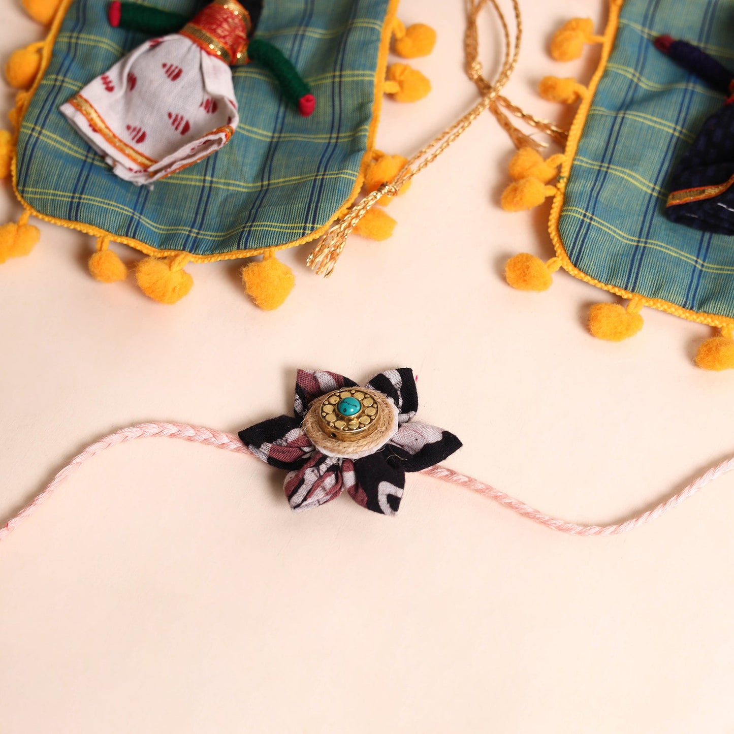 Handmade Fabric Flower Rakhi (Set of 2)