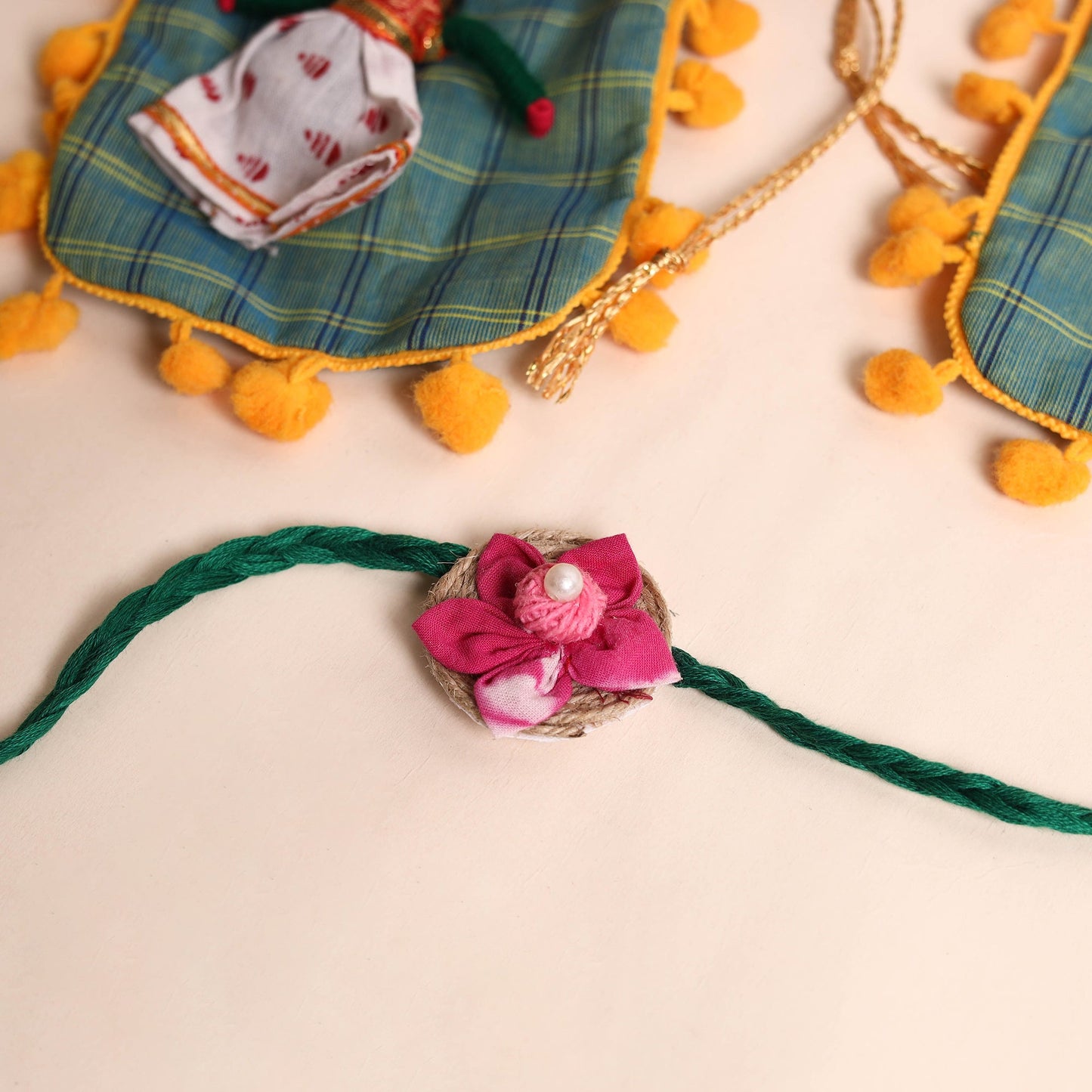 Handmade Fabric Flower Rakhi (Set of 2)