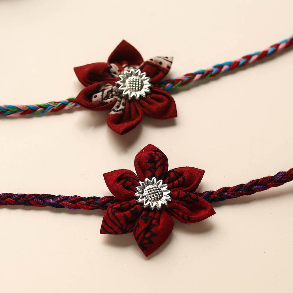 Handmade Fabric Flower Rakhi (Set of 2)