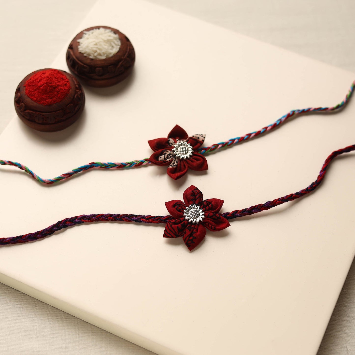 Handmade Fabric Flower Rakhi (Set of 2)