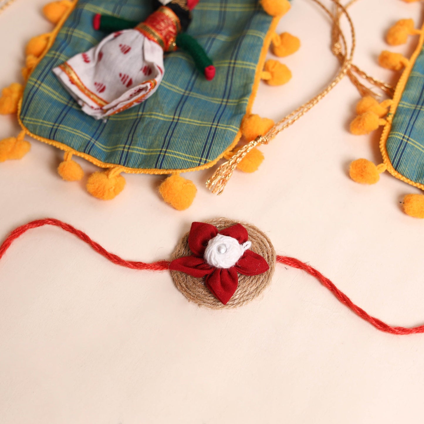 Handmade Fabric Flower Rakhi (Set of 2)