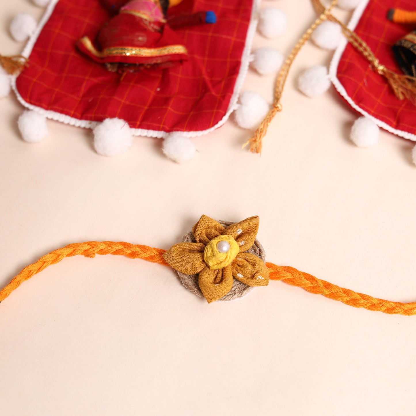 Handmade Fabric Flower Rakhi (Set of 2)