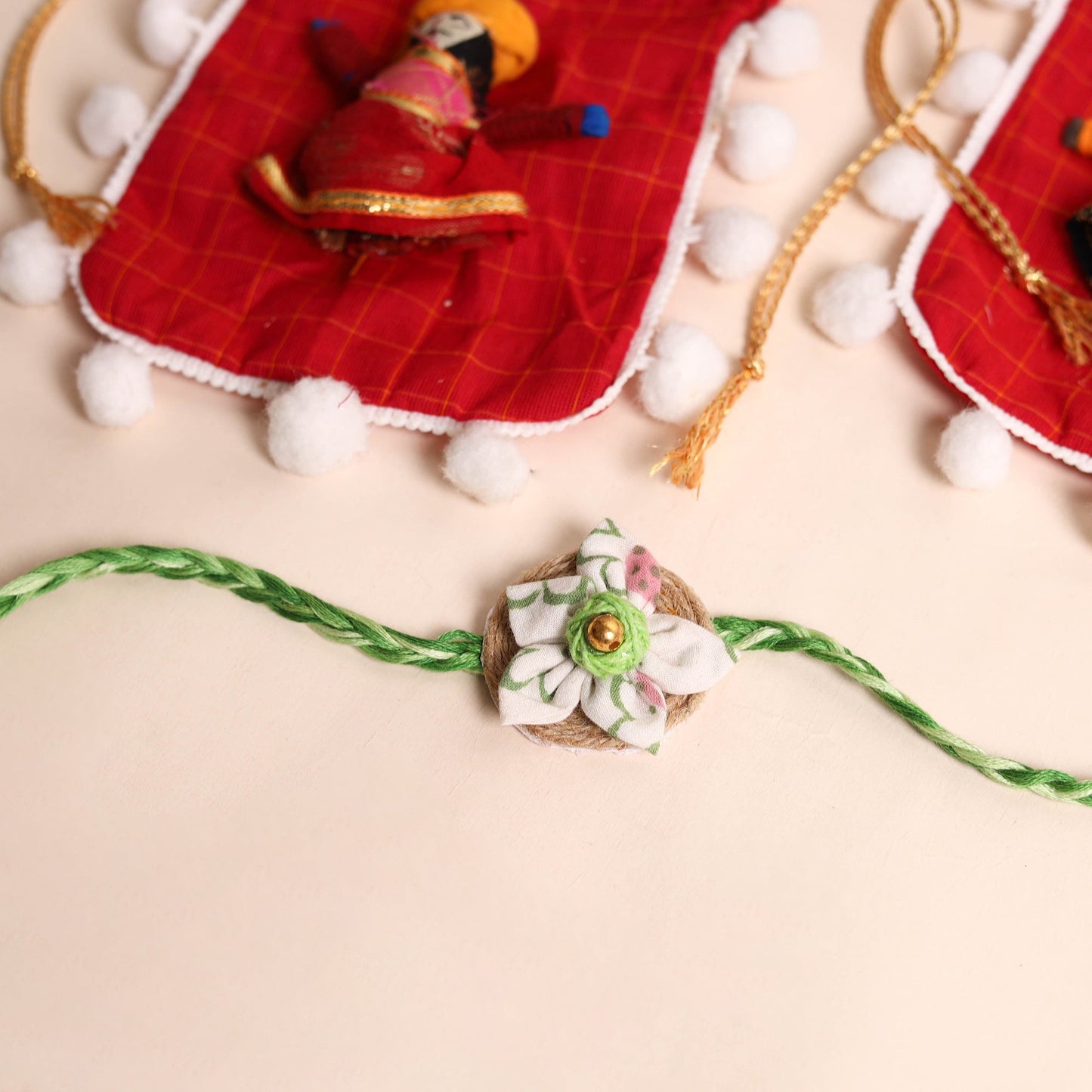 Handmade Fabric Flower Rakhi (Set of 2)